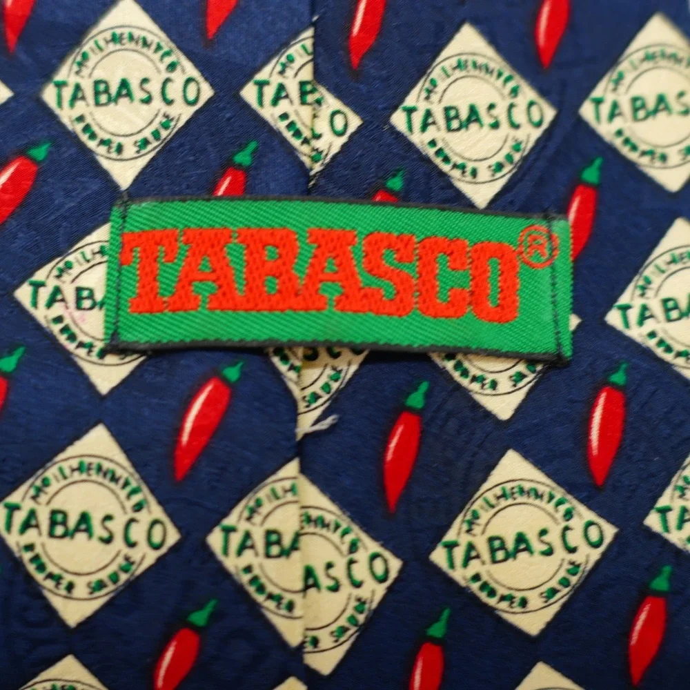 Tabasco Blue Pepper Silk Tie Wide Jacquard Print Green‎ Red
